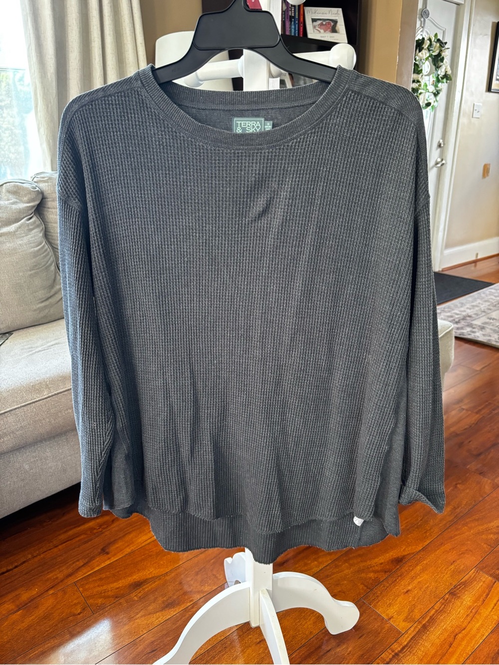 Terra & Sky Long-Sleeve Waffle Knit Shirt - Charcoal
